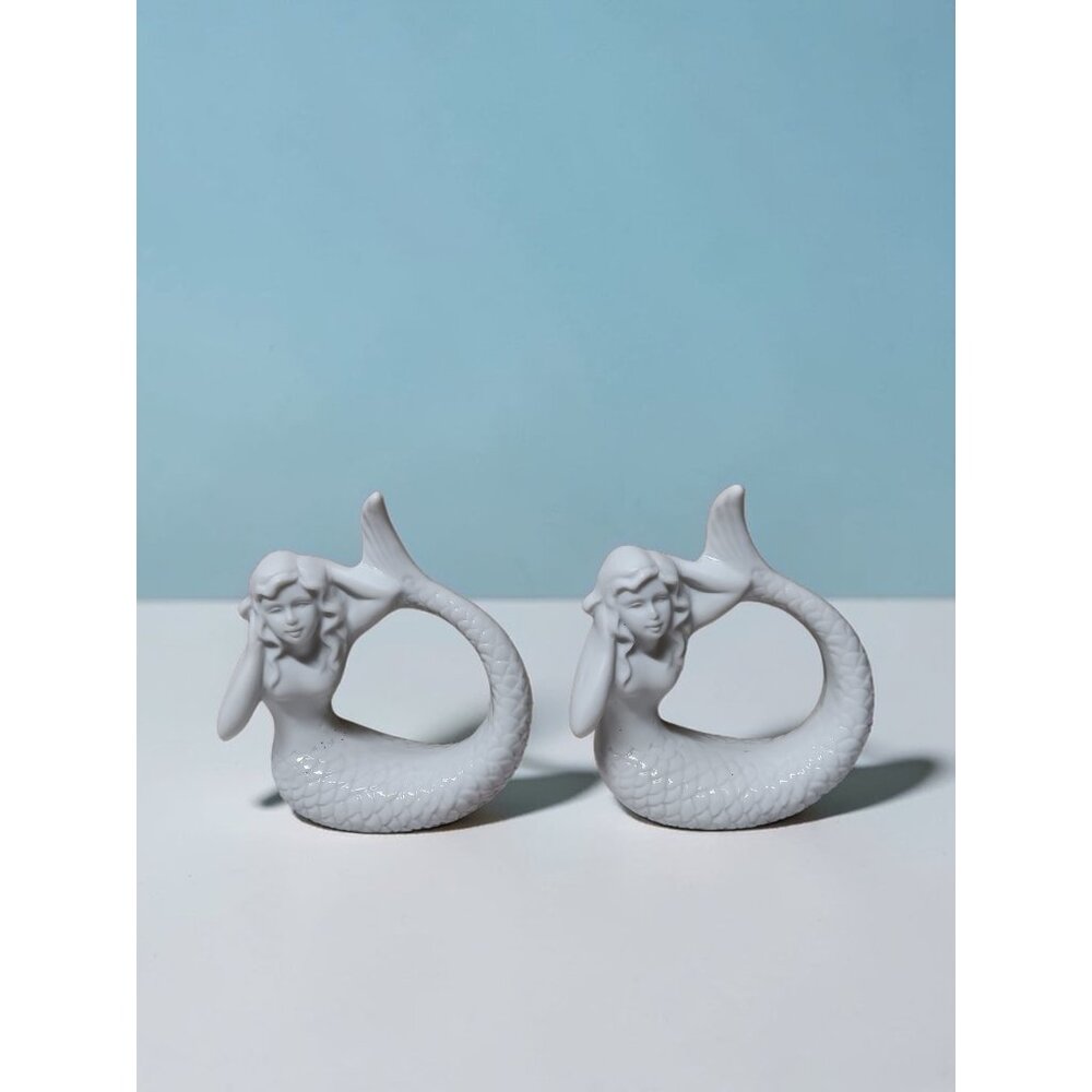 Vintage Mermaid Napkin Rings White Ceramic Made in Japan 2 pc